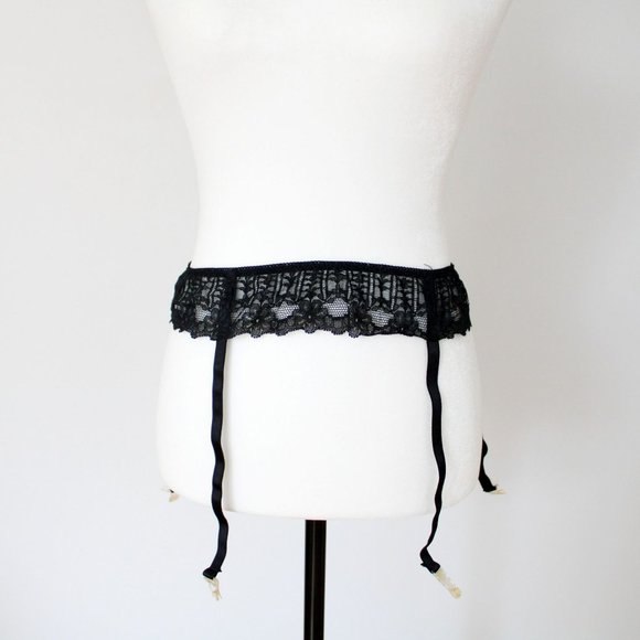 Lily of France Black Lace Garter Belt 4 Suspenders One Size Vintage Lingerie P46 - Picture 2 of 9